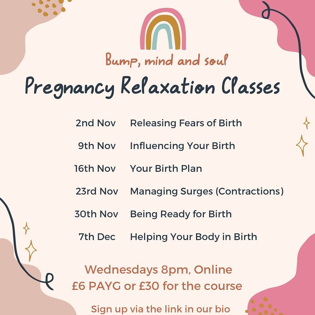 Dedicate some time for your pregnancy 💕

These popular pregnancy relaxation classes start again on 2nd November. 

These classes will help you: 

🌿 Relax (so many benefits to you and baby)

❤️ Connect with your pregnancy and your baby

💡 Learn and