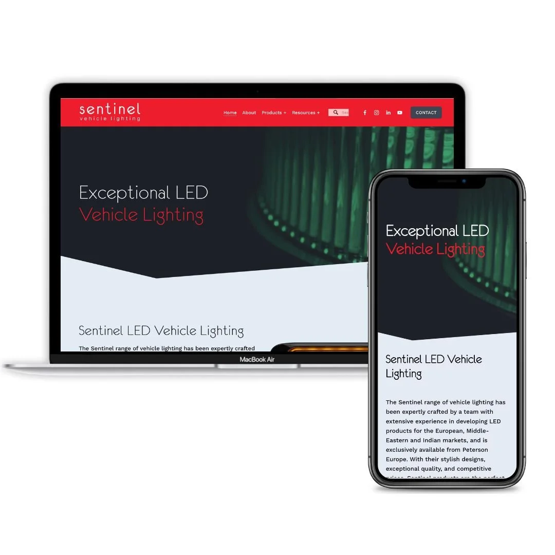 preview of the website design for Sentinel led vehicle lighting by the square genius