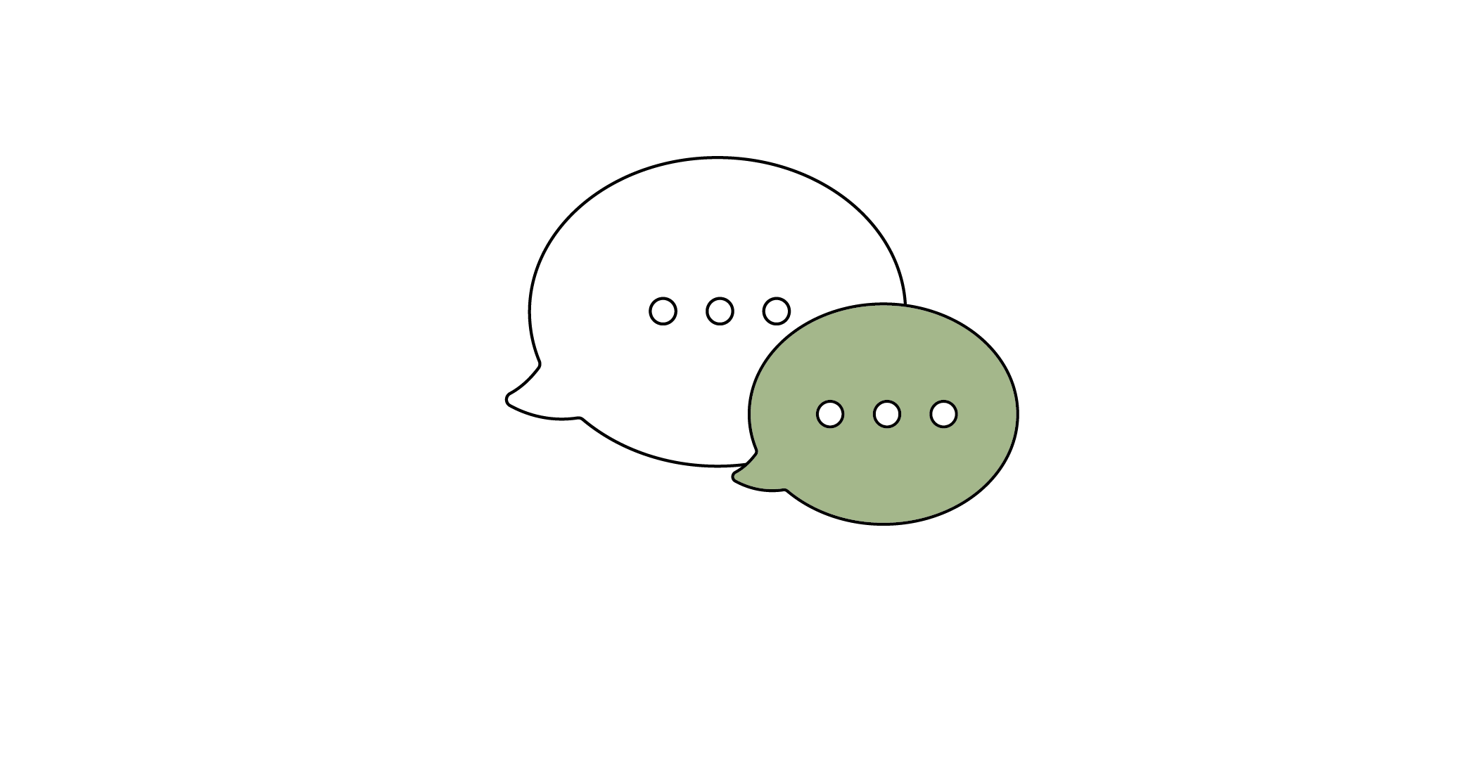 Stick figure holding a green chat bubble with ellipsis inside, symbolizing communication or conversation.