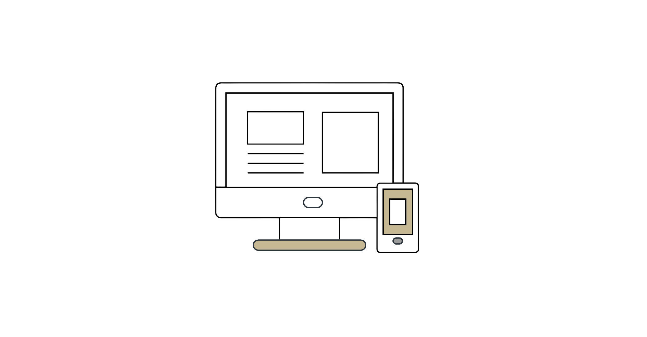 Illustration of a computer monitor and smartphone with a website displayed on both devices, set against a black background.