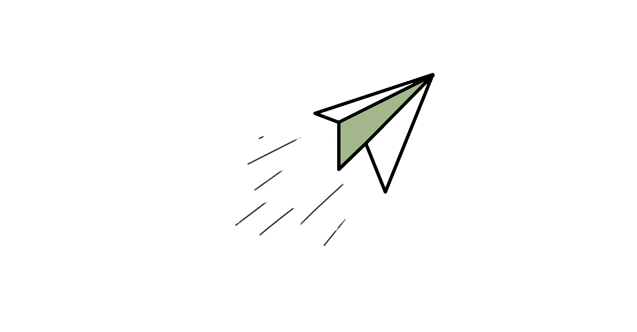 Illustration of a paper airplane with motion lines, on a black background.