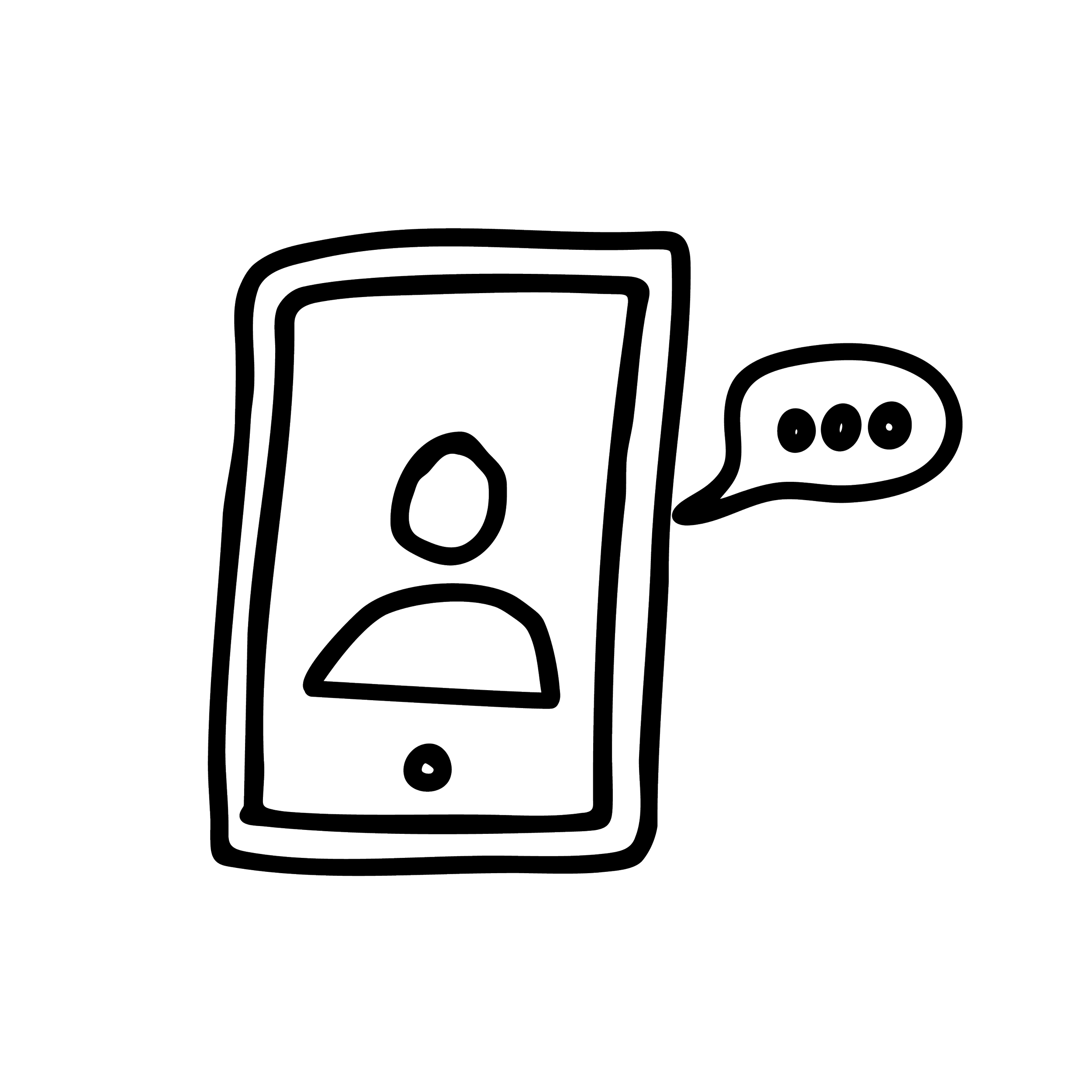 Line drawing of a smartphone with a speech bubble containing three dots.