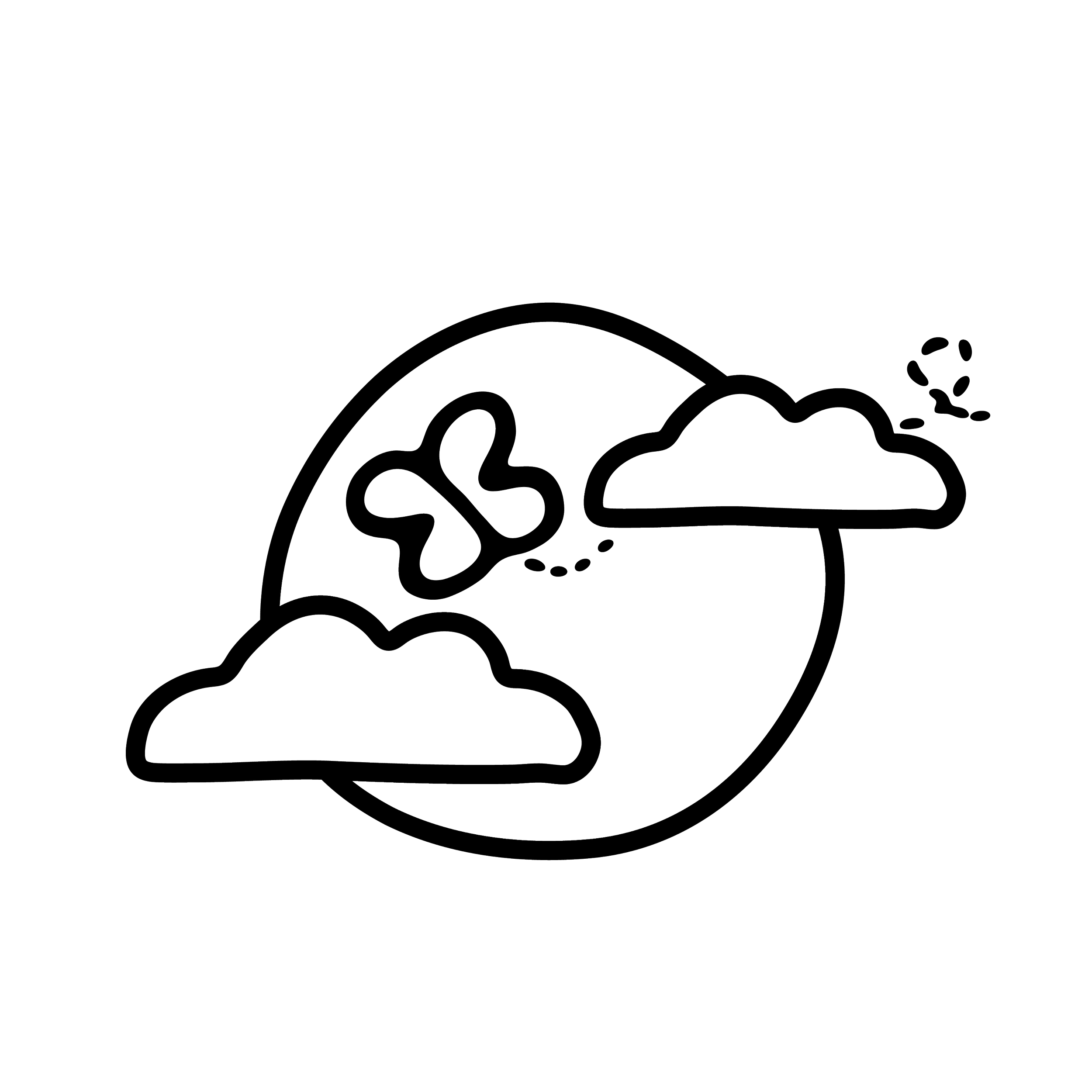 Outline of a moon with clouds and a butterfly.