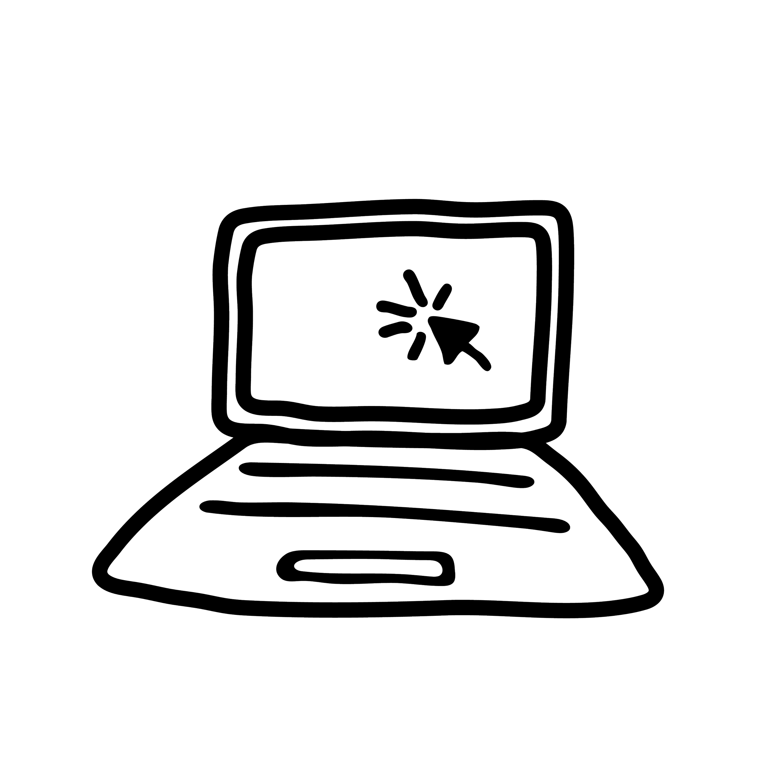 Line drawing of a laptop computer with a cursor clicking on a splash icon on the screen.