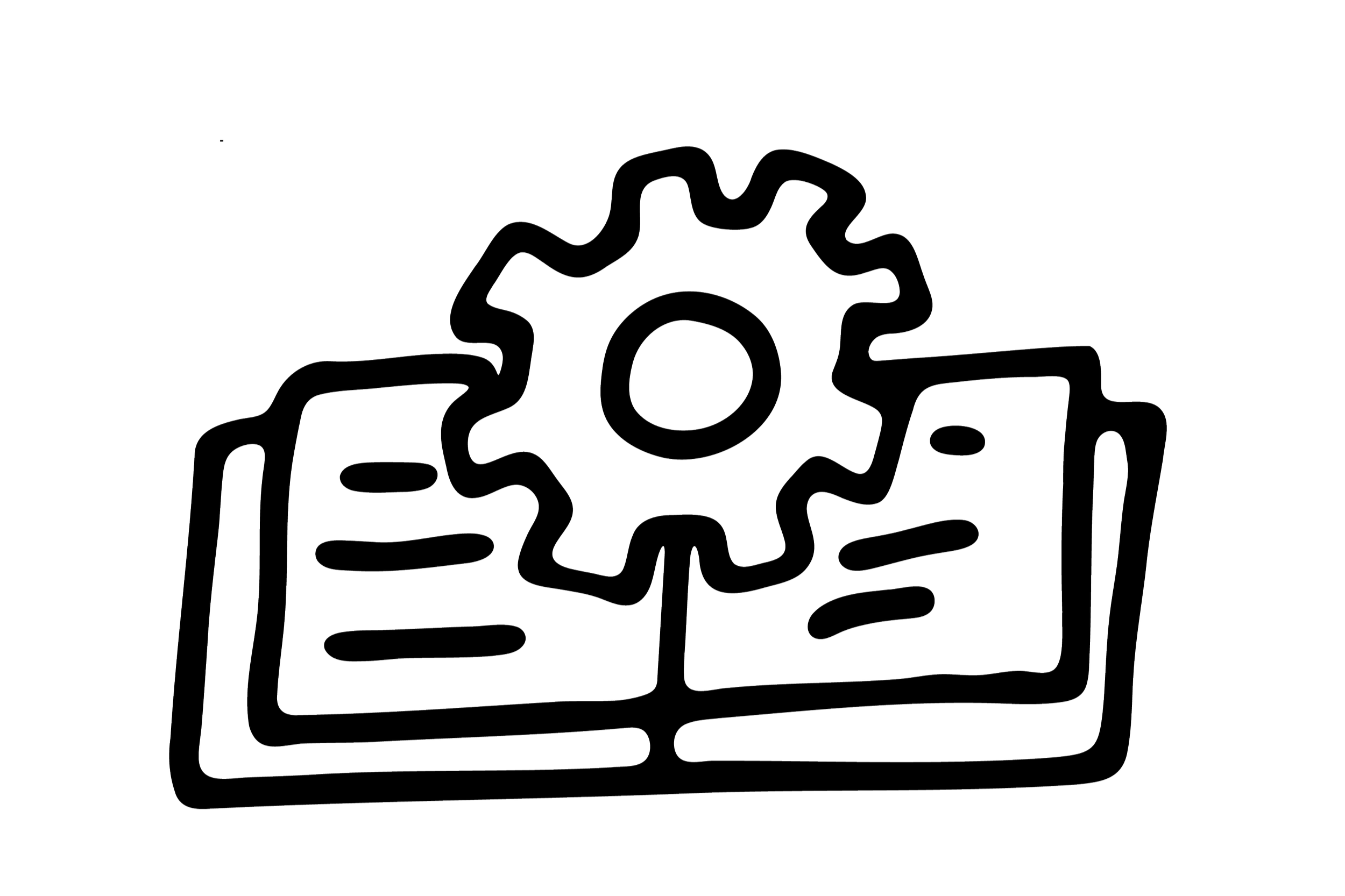 Outline of a book with a gear symbol on top.