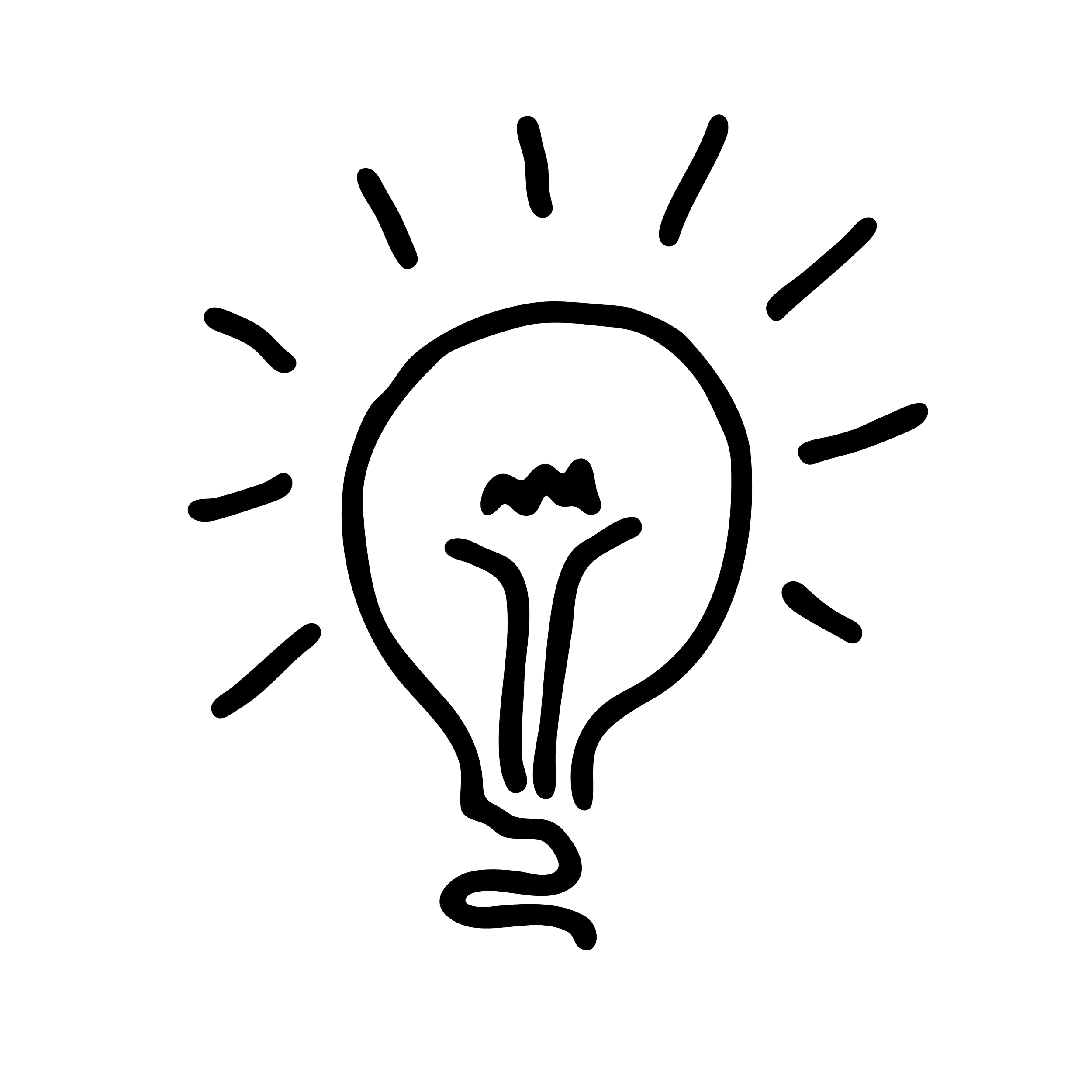 Line drawing of a light bulb with radiating lines indicating it is turned on.