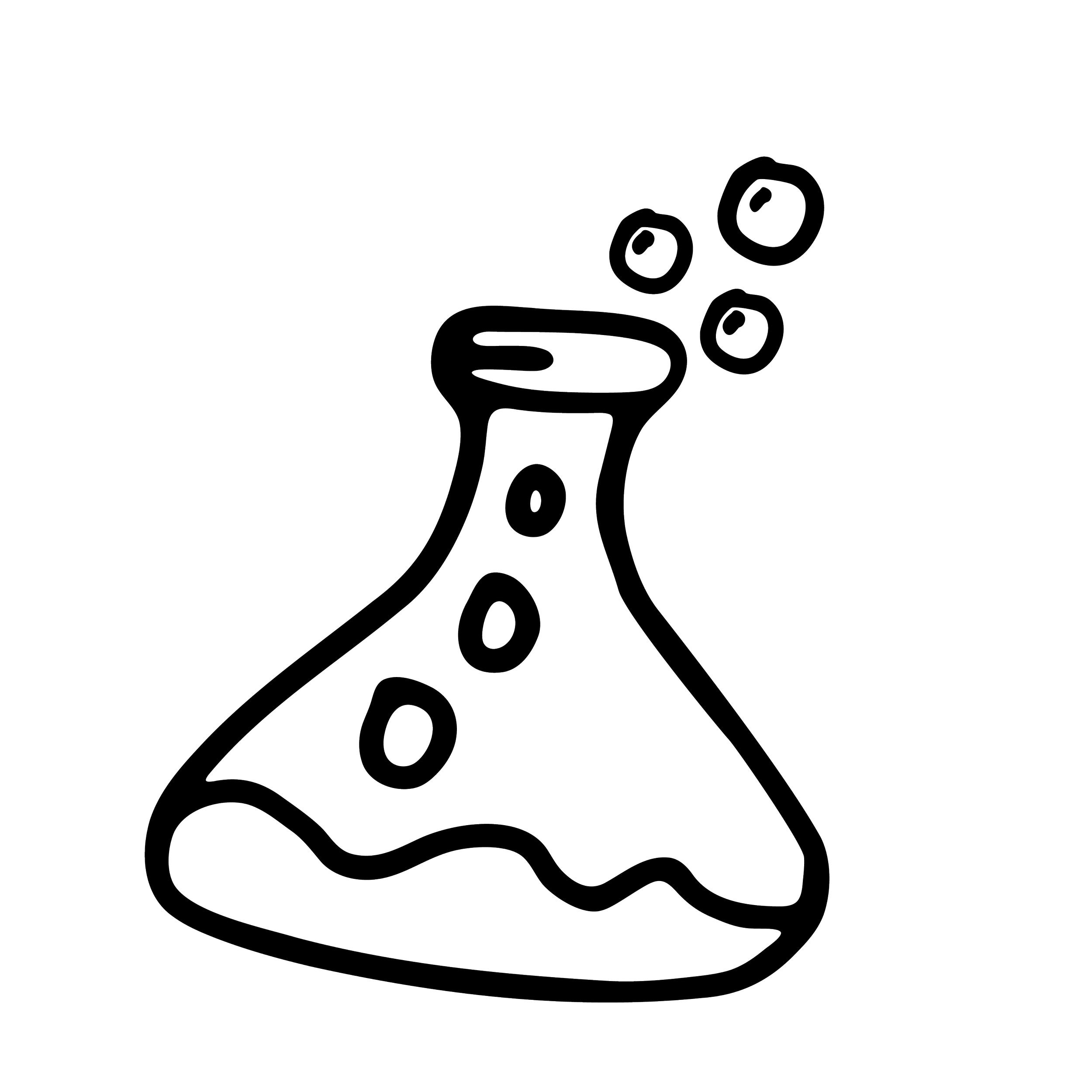Outline drawing of a laboratory flask with bubbles rising from it.