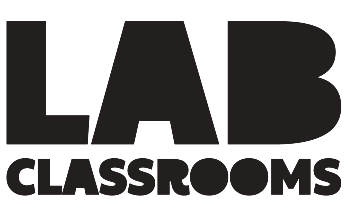 Black logo with the words "LAB" on top and "classrooms" below in uppercase letters.