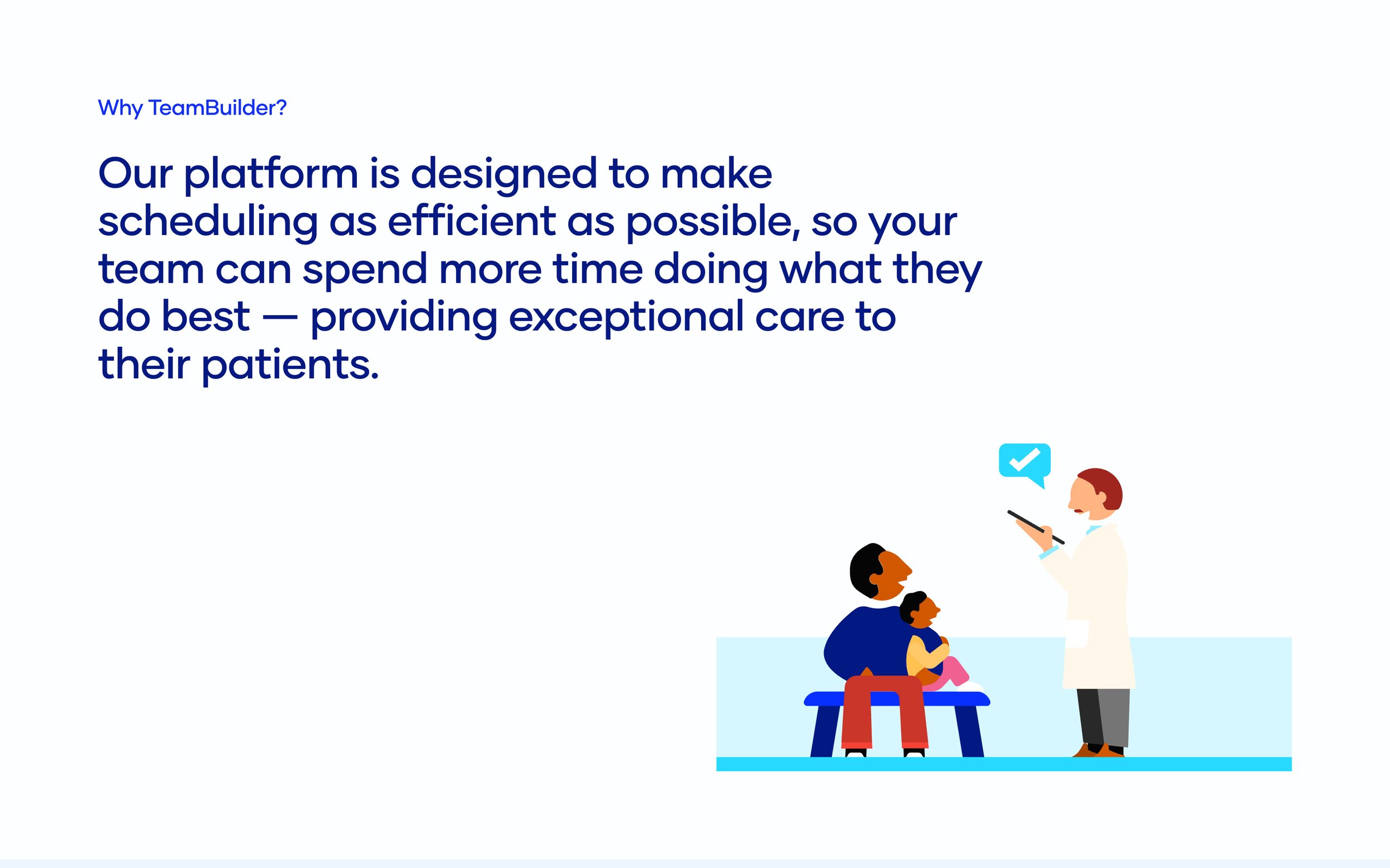 A colourful graphic vector illustration for a technology client working in the medical care industry, featuring patients, doctors, nurses and care workers in a hospital setting.