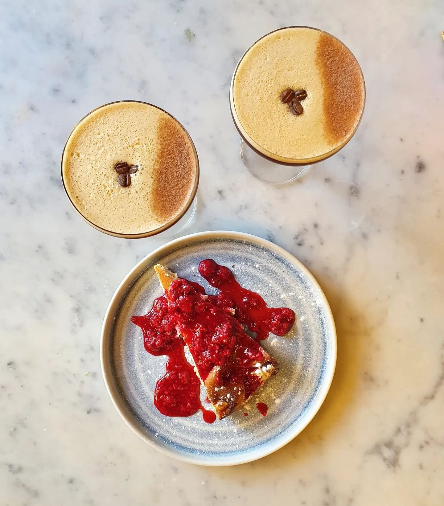 2 espresso martinis for ONLY &pound;12 this week 🤯 &amp; why not pair with our insanely tasty Basque style cheesecake with raspberry sauce?....Exactly.

*offer ends when London Cocktail Week ends on 23rd Oct! So don't miss out ❤

#basquecheesecake #