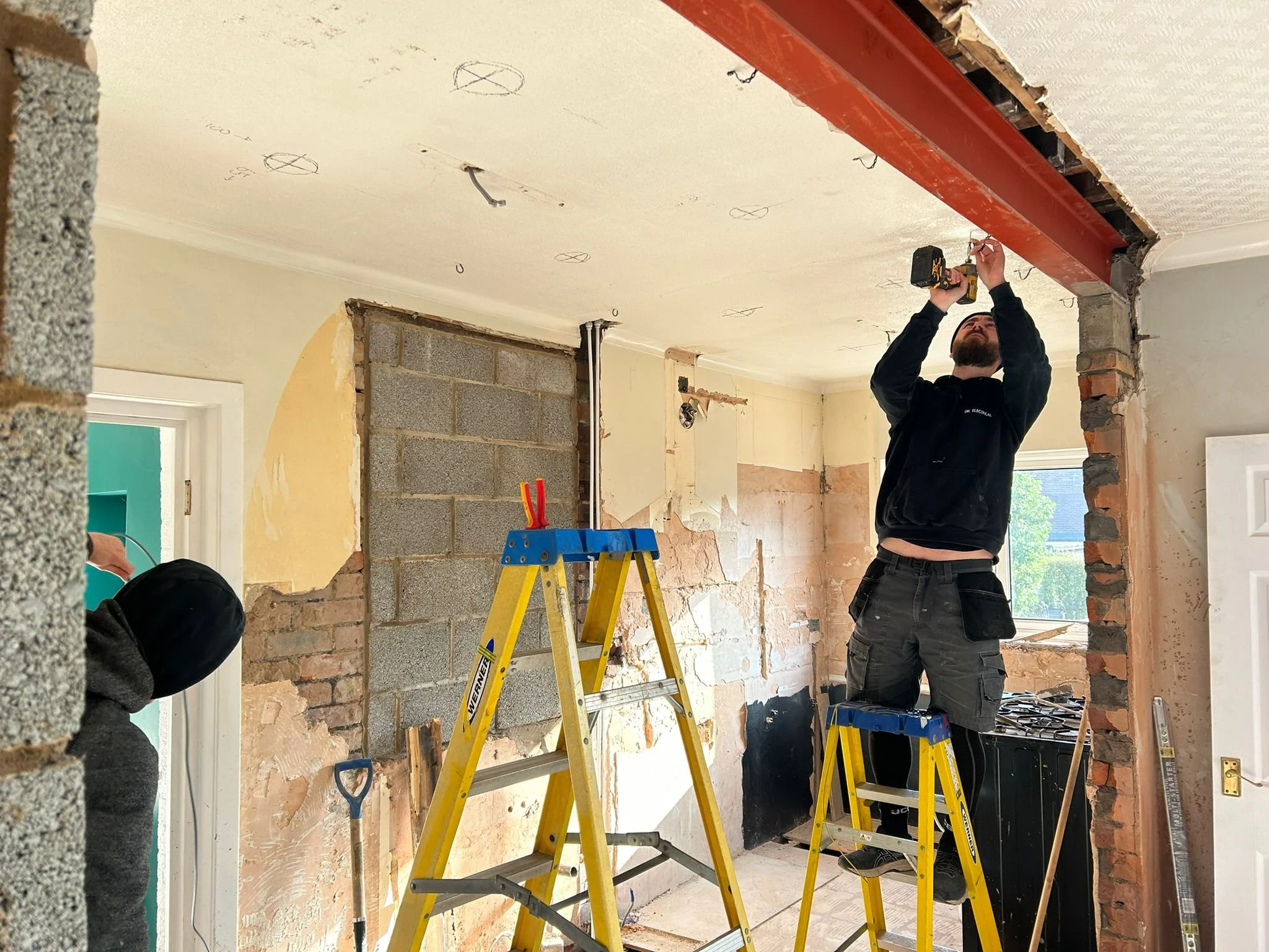 Steel beam installation as part of wide kitchen works completed by Kitchen Design and Supply
