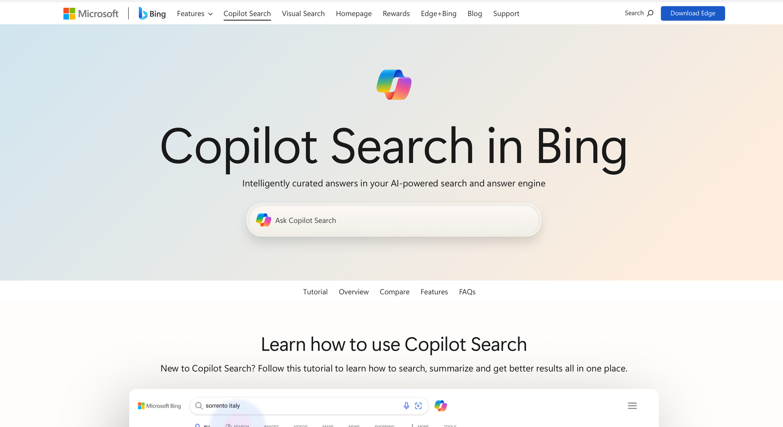 Copilot Search in Bing combines traditional search with generative AI.