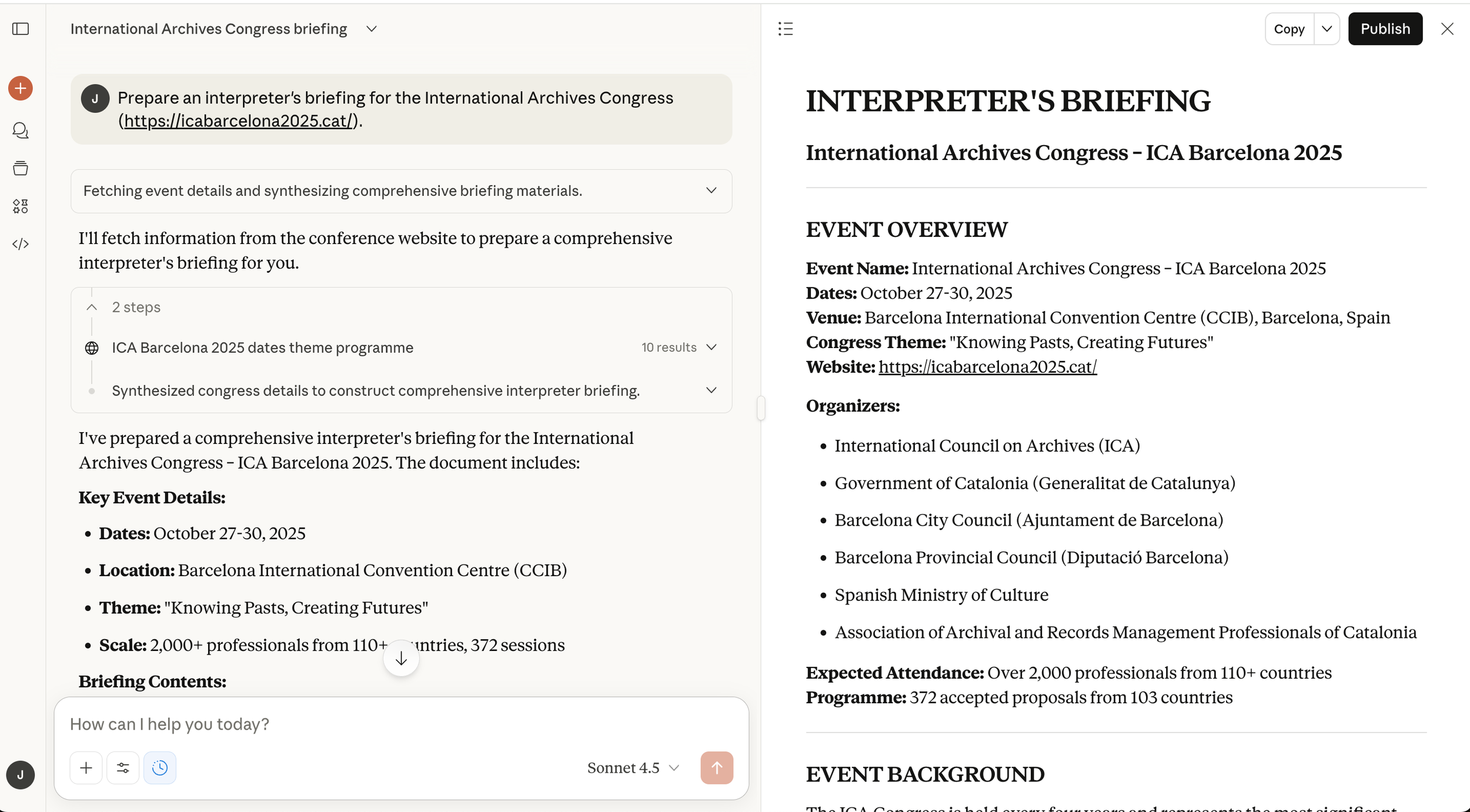 Claude AI interpreter briefing tool for fast conference preparation