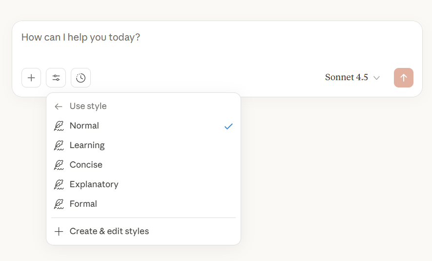 Custom writing styles feature in Claude AI for tone control