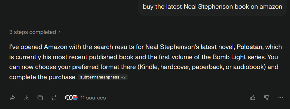 AI agentic browser performing tasks with user-controlled automation