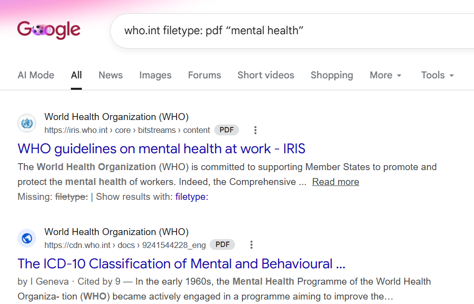 Search for PDFs only to find official publications
