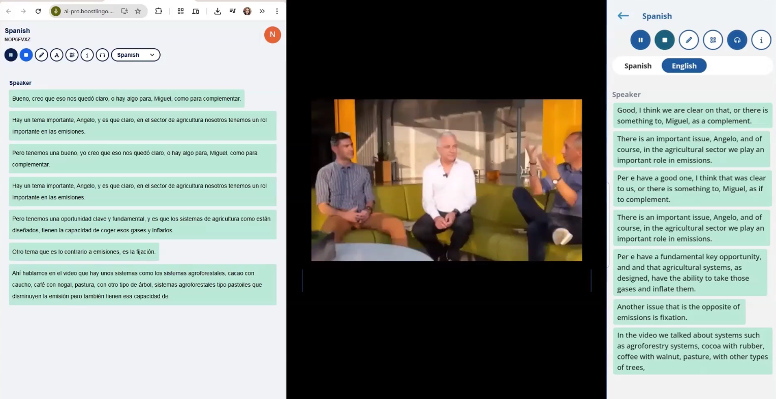Boostlingo speaker identification issue in Spanish panel discussion