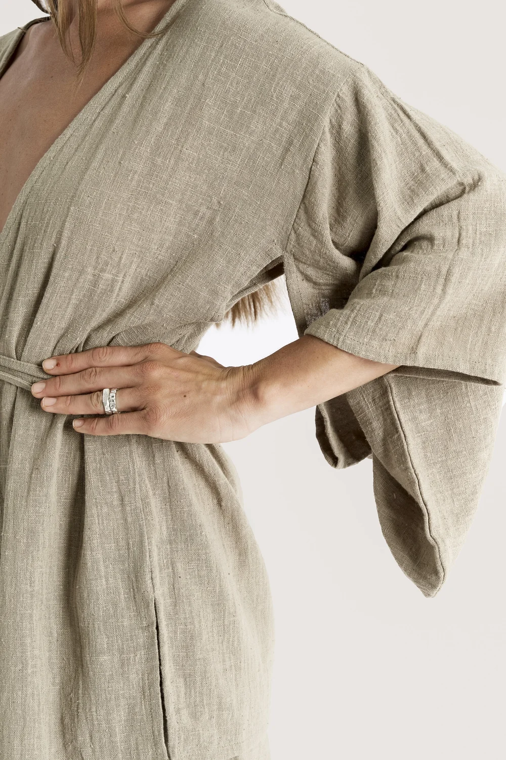 beige kimono dress Pearl Wrap Cape dress  Anmar Gallery