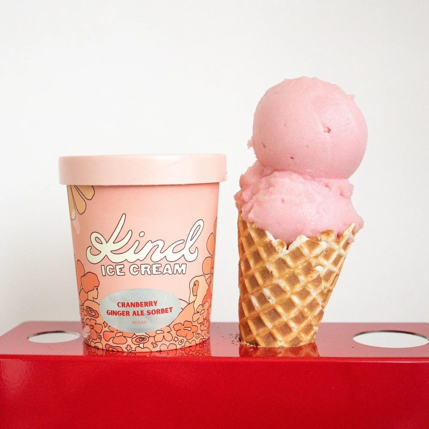 We made this flavour in an attempt to capture that holiday feeling of pouring that first crispy cranberry ginger ale of the season (and we think we got it right). Cranberry Ginger Ale Sorbet is scooping for December!