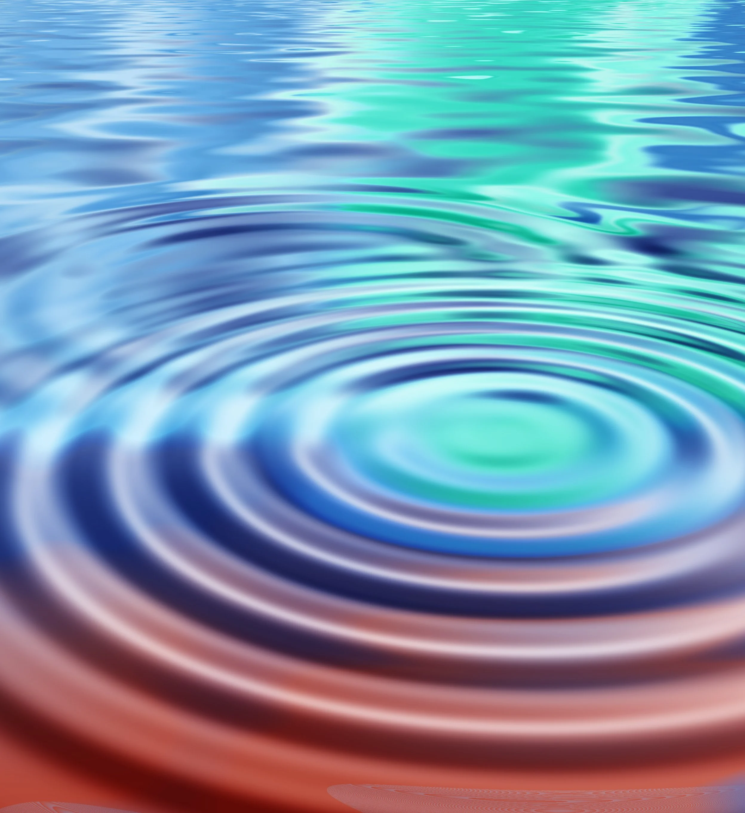 Colorful ripples on water surface, creating a circular pattern with shades of blue, green, and pink.