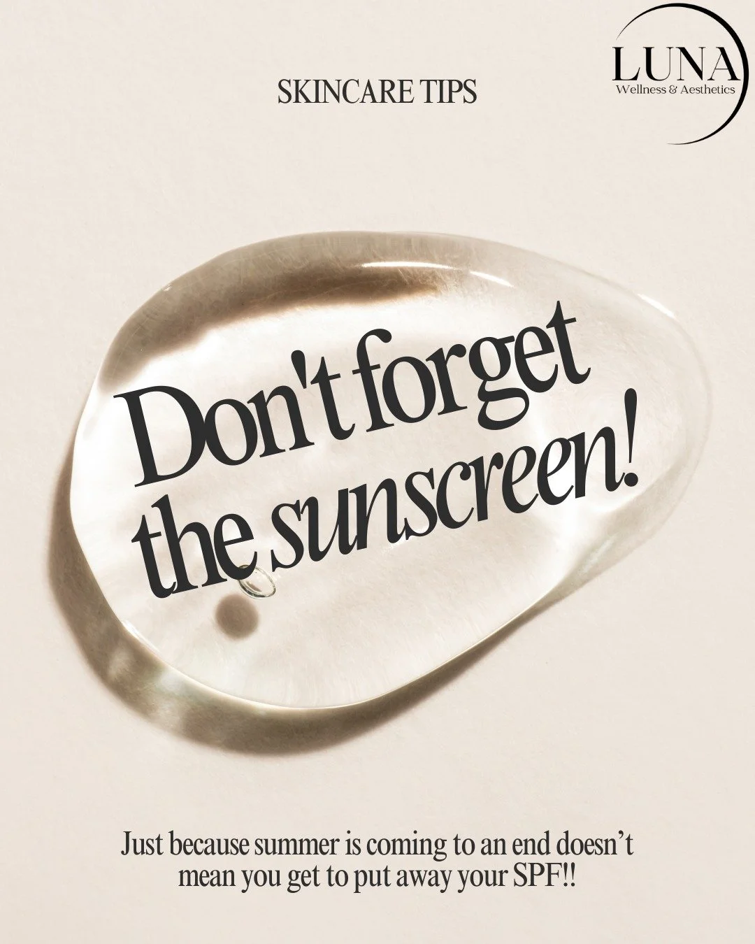 ☀️ Just because summer&rsquo;s ending doesn&rsquo;t mean your sunscreen routine should! UV rays are year-round and can still cause skin damage, premature aging, and increase skin cancer risk &mdash; even on cloudy or cooler days. 🧴 Protect your glow