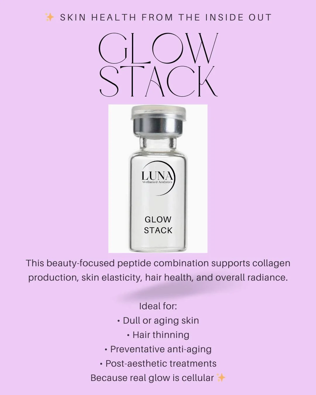 Skincare doesn&rsquo;t stop at the surface.

Our Glow Stack supports collagen, elasticity, and hair health&mdash;working from the inside out to enhance your natural radiance.

A perfect complement to injectables, microneedling, and laser treatments.
