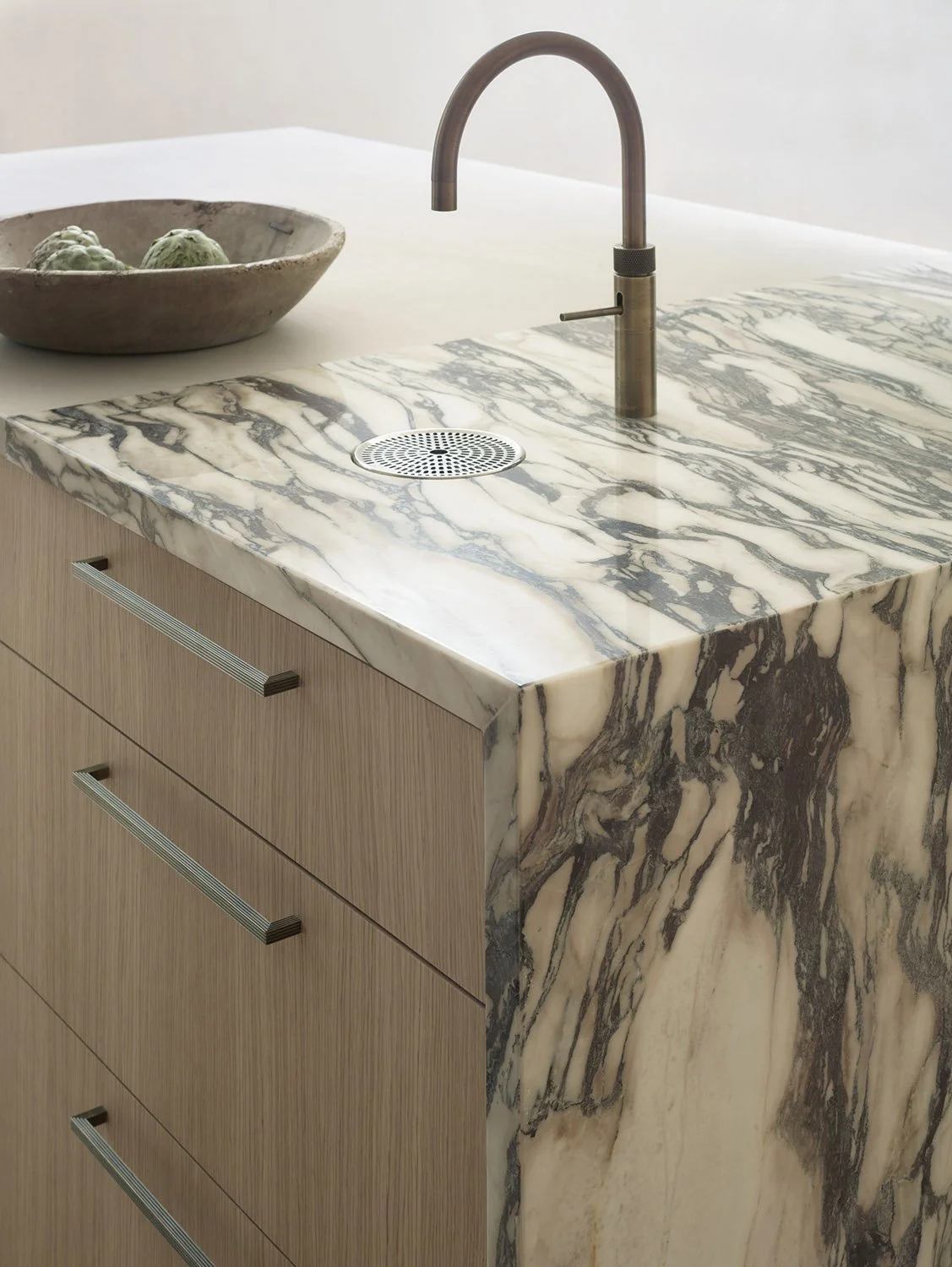 Bespoke London kitchen island, marble and tap