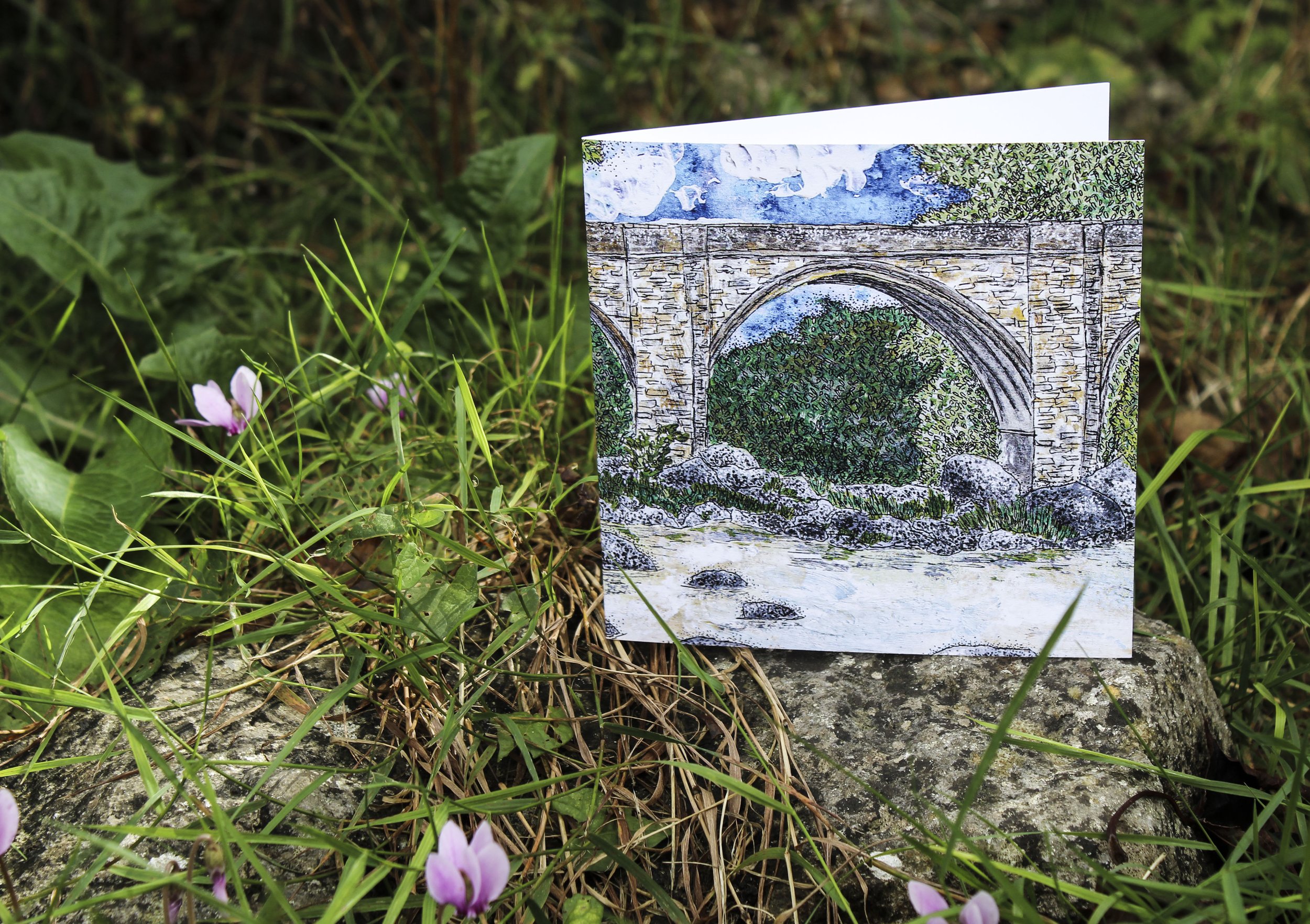 Devil's Bridge, Kirkby Lonsdale Blank Greeting Card by Hannah Robinson