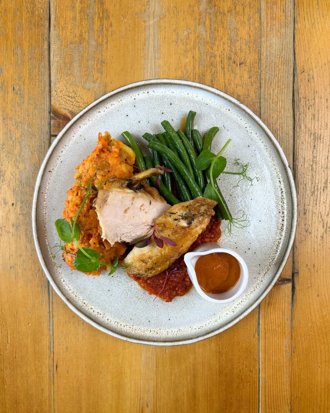 Chicken supreme, nduja crushed potatoes, green beans, almond &amp; tomato pesto, red pepper sauce.

🍲 Check out our menu and book a table (links in bio)

#Foodstagram #Foodie #Instafood #BirminghamEats #BrumFood #BirminghamRestaurants #BirminghamFoo