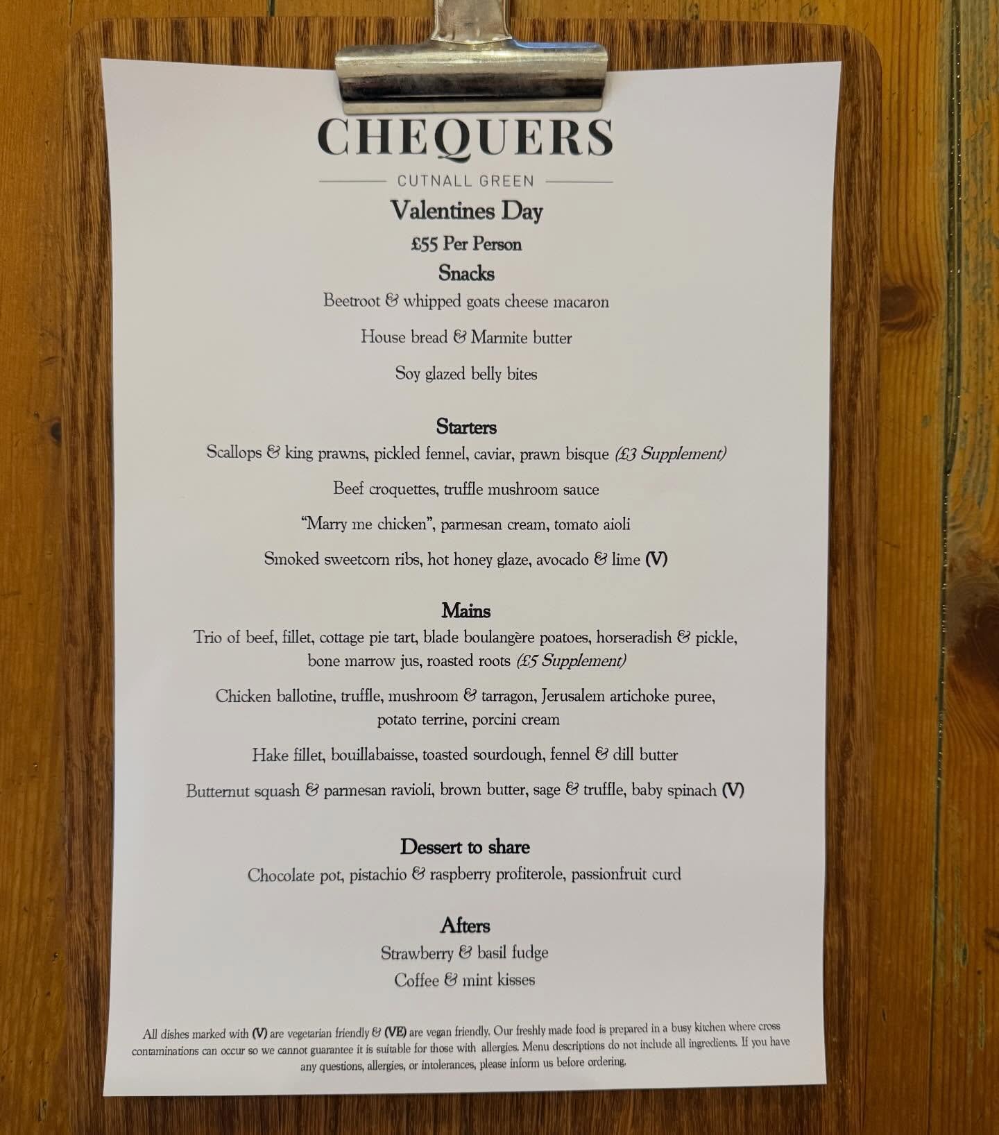 Our Valentines Menu is here. Available Saturday 14th February evening from 5PM. We will@be running some of the dishes as specials all@week if you can&rsquo;t treat your loved one on Valentines.

To book please call 01299851292 or use the link for ope
