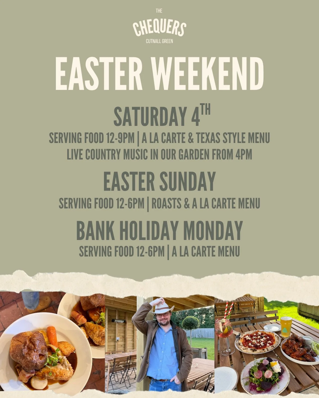Easter Weekend at The Chequers 🐣 

We&rsquo;ve got a full weekend lined up with great food, live music, and a few days to celebrate the arrival of spring ✨ 

Saturday 
Open 12&ndash;late 
🍴 Food 12&ndash;9pm 
🍔 Last few outdoor tables left &ndash;