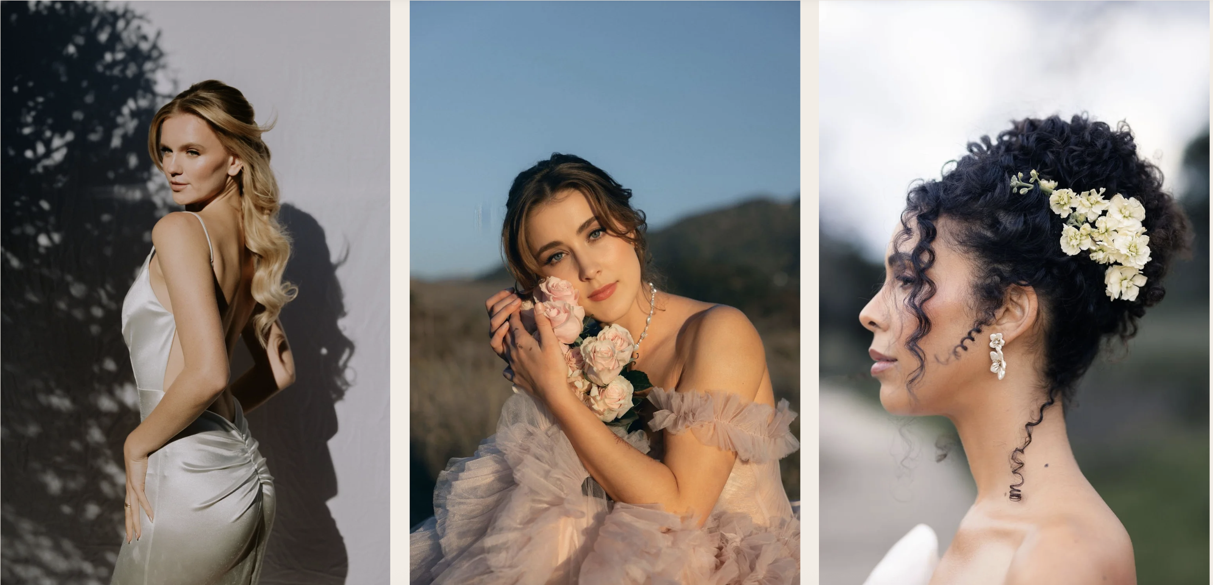natural bridal makeup and curly wedding updo in Los Angeles.
