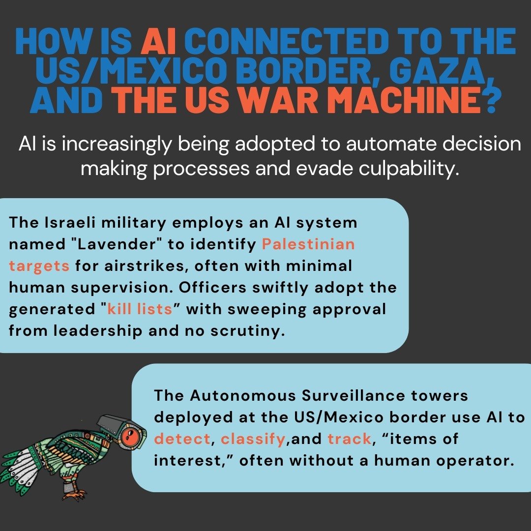 We're increasingly seeing the use of artificial intelligence to accelerate mass systems of violence. From the US to Palestine, these technologies of destruction have got to go.

Sources:
@972mag (Linked on linktree)
@guardian