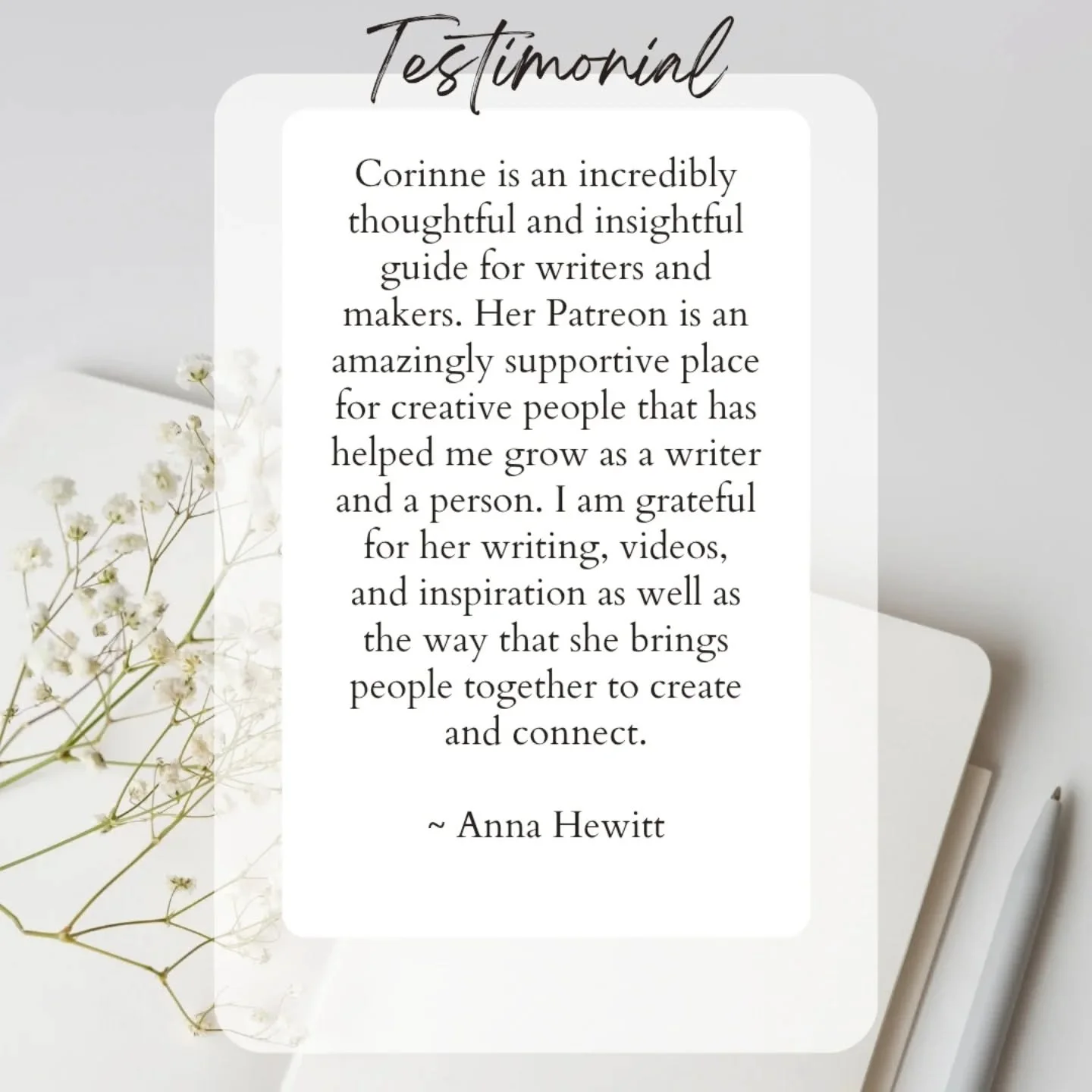 Sharing testimonials is not in my comfort zone, but they're an insight into what it's like to work with me, and be in the spaces I create. Maybe you'll see yourself, or what you're longing for, in these words.

I'm beyond grateful for the folks who s