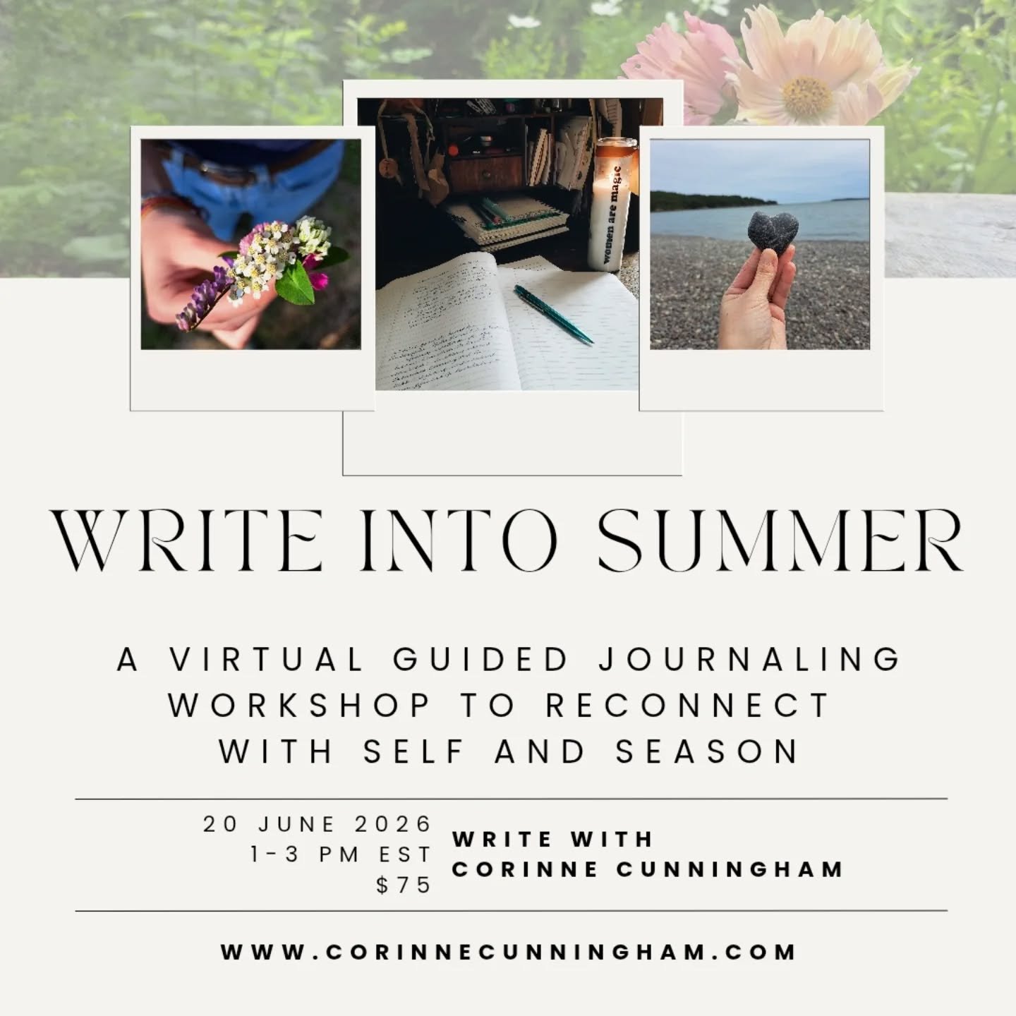 Mark your calendars! Write into Summer, a seasonal journaling workshop, is happening on June 20th.

We'll write our way into the new season by connecting with ourselves, giving gratitude for what spring held, and feeling into what we need and want th