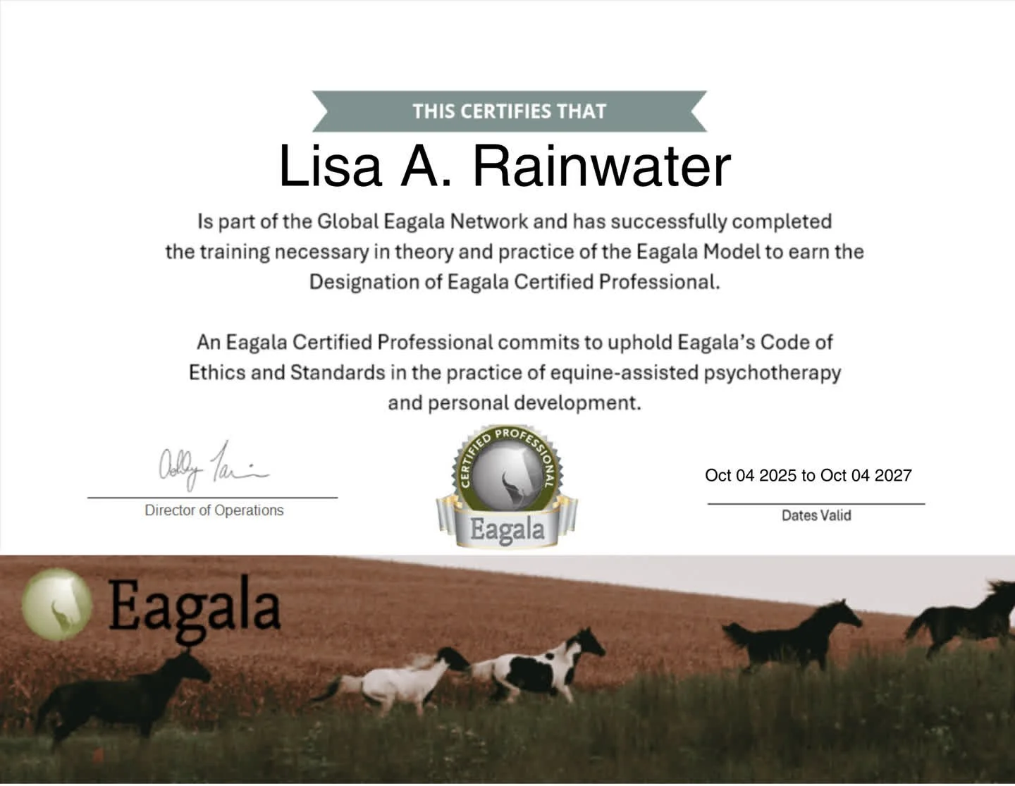 🌿 Exciting News from the Arena! 🐎

After two years of study, practice, and hands-on learning &mdash; culminating in an intensive 5-day onsite training in beautiful New Hampshire and a certification examination &mdash; I'm thrilled to share that I a