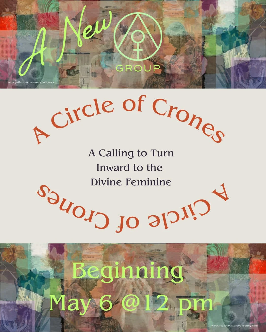 Only a few spots left in the ⭕️ Circle of Crones ⭕️. Meeting @Oasisatthemill 1st Wedsnesdays @ 12 pm, starting in May.

⭕️ The Circle of Crones is a gathering for women 65 and beyond who feel called to turn inward and deepen their relationship with t