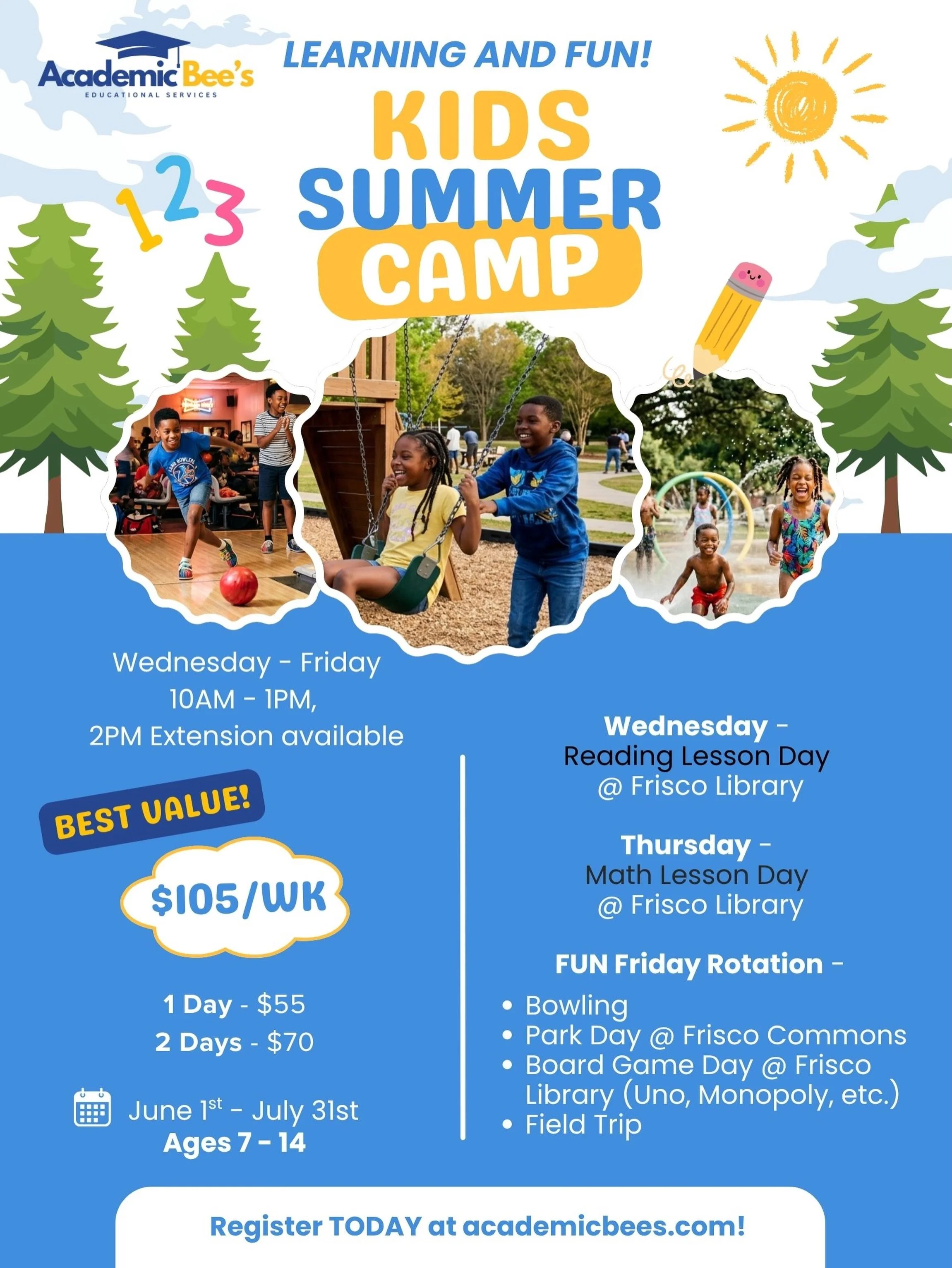 Are you looking for a summer camp that will include Fun AND Learning? 📚✏️☀️ Let the summer countdown begin! Will your child be joining the Academic Bee&rsquo;s Summer Program? Register TODAY! #LinkInBio