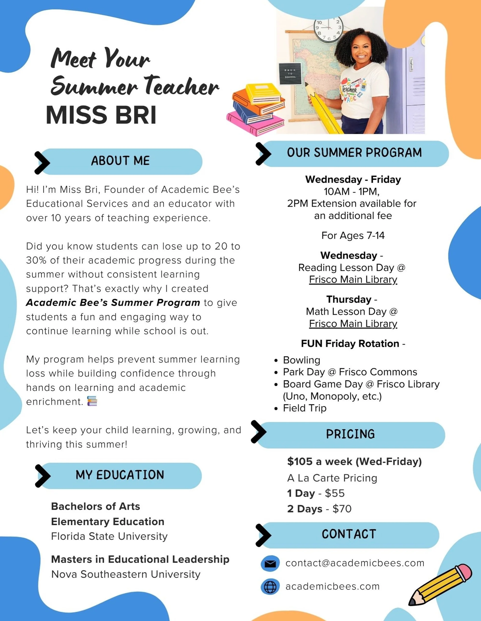 Are you looking for a summer camp that will include Fun AND Learning? 📚✏️☀️ Let the summer countdown begin! Will your child be joining the Academic Bee&rsquo;s Summer Program? Register TODAY! #LinkInBio