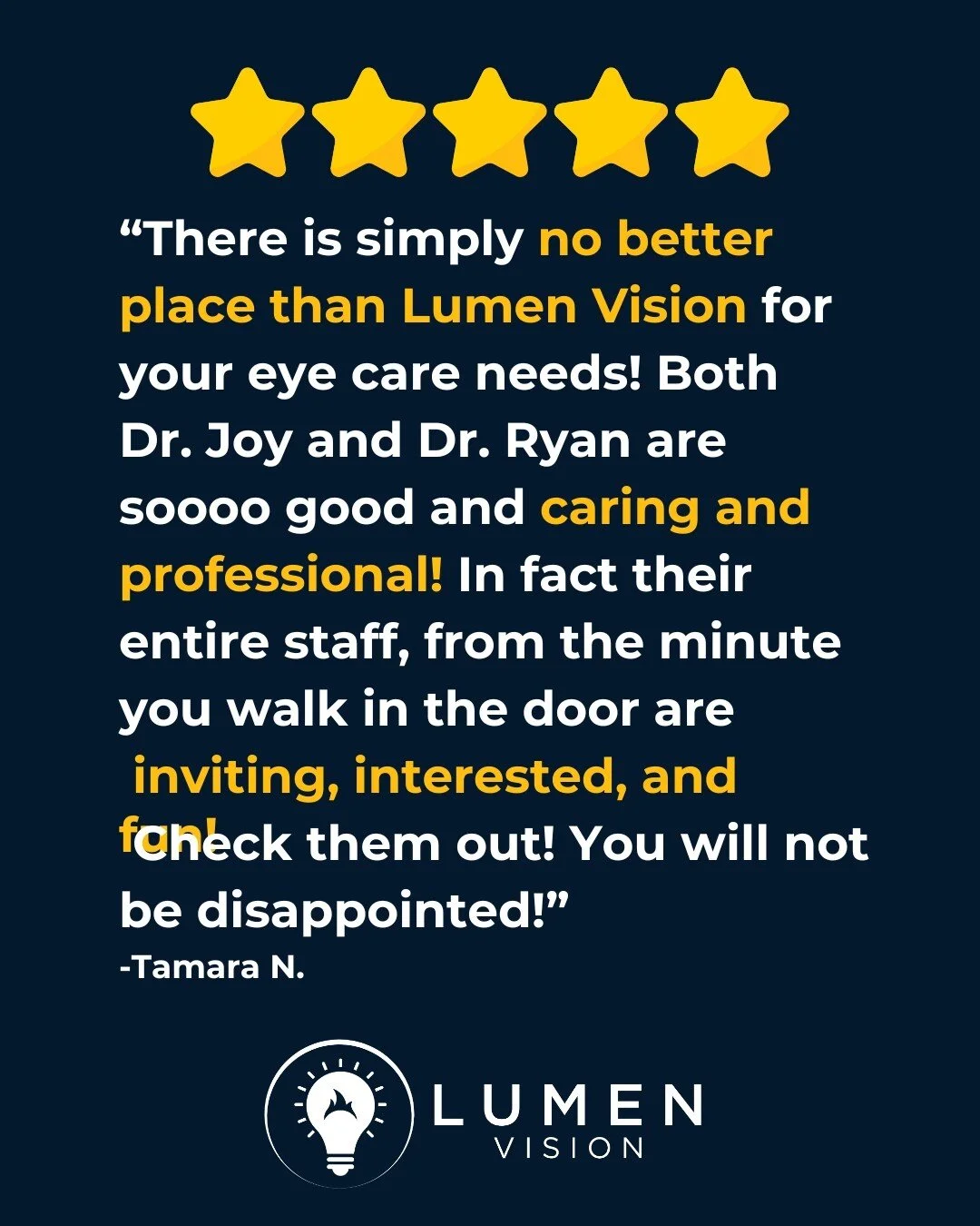 This is what it's all about! 🌟 Thank you for trusting Lumen Vision with your eye care! We'd love to see you soon!