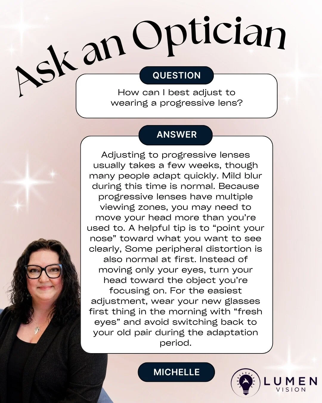 Last week, we talked about why your doctor might prescribe progressive lenses&hellip; 👓

This week, we&rsquo;re launching a brand new series: ✨Ask an Optician✨
First question: &ldquo;How do I adjust to wearing a progressive lens?&rdquo; If you&rsquo