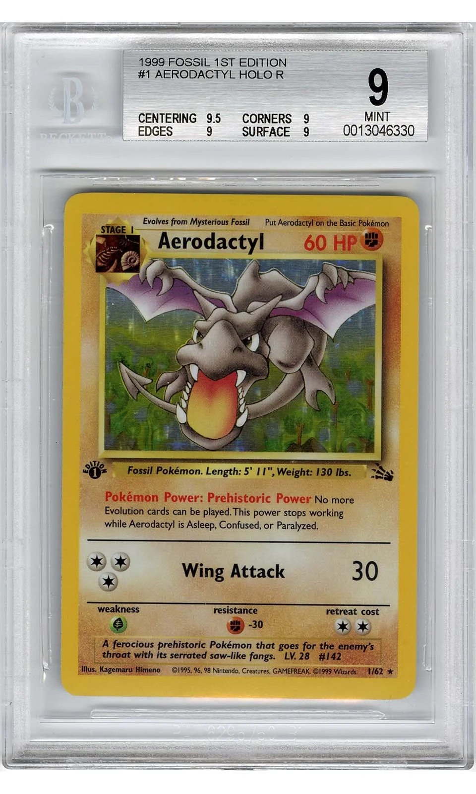 Aerodactyl 1999 Fossil 1st Edition Holo Rare #1 Beckett 9  Stone Town  Collectibles