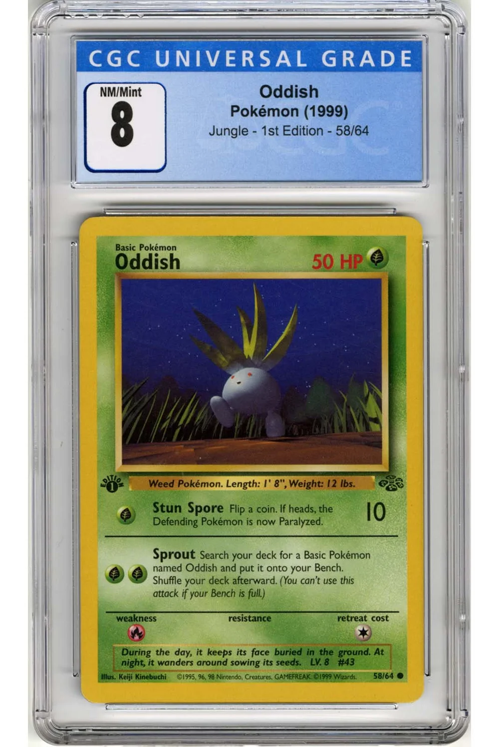 Oddish 1999 Pokmon Jungle 1st Edition 58/64 CGC 8  Stone Town Collectibles