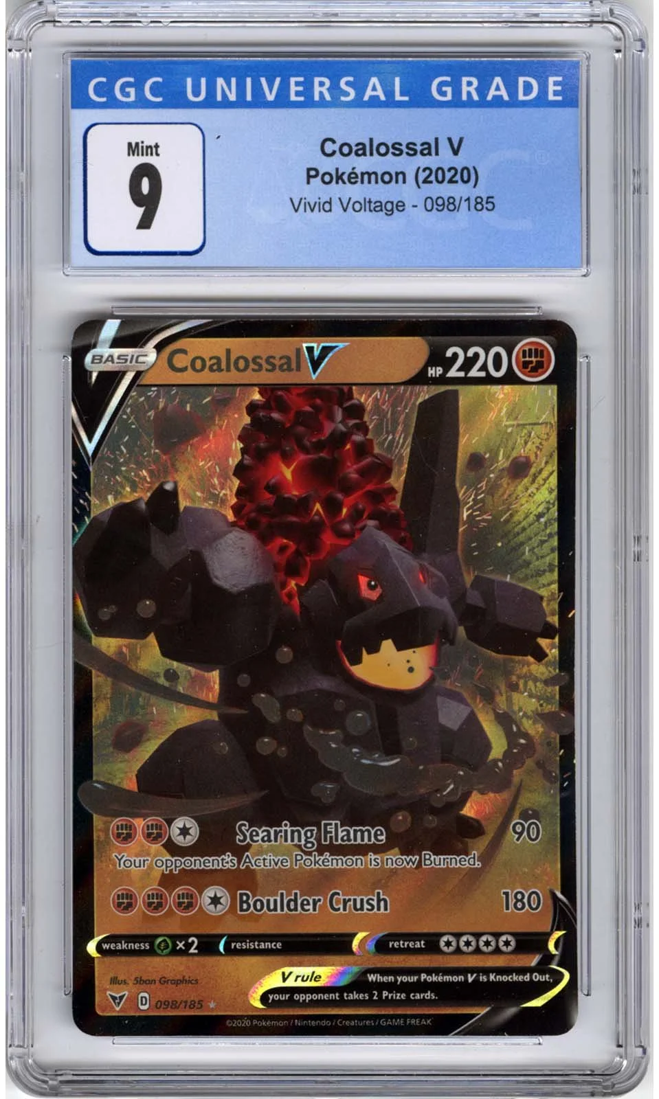 Coalossal V 2020 Pokmon Sword & Shield Vivid Voltage 98/185 CGC 9  Stone  Town Collectibles