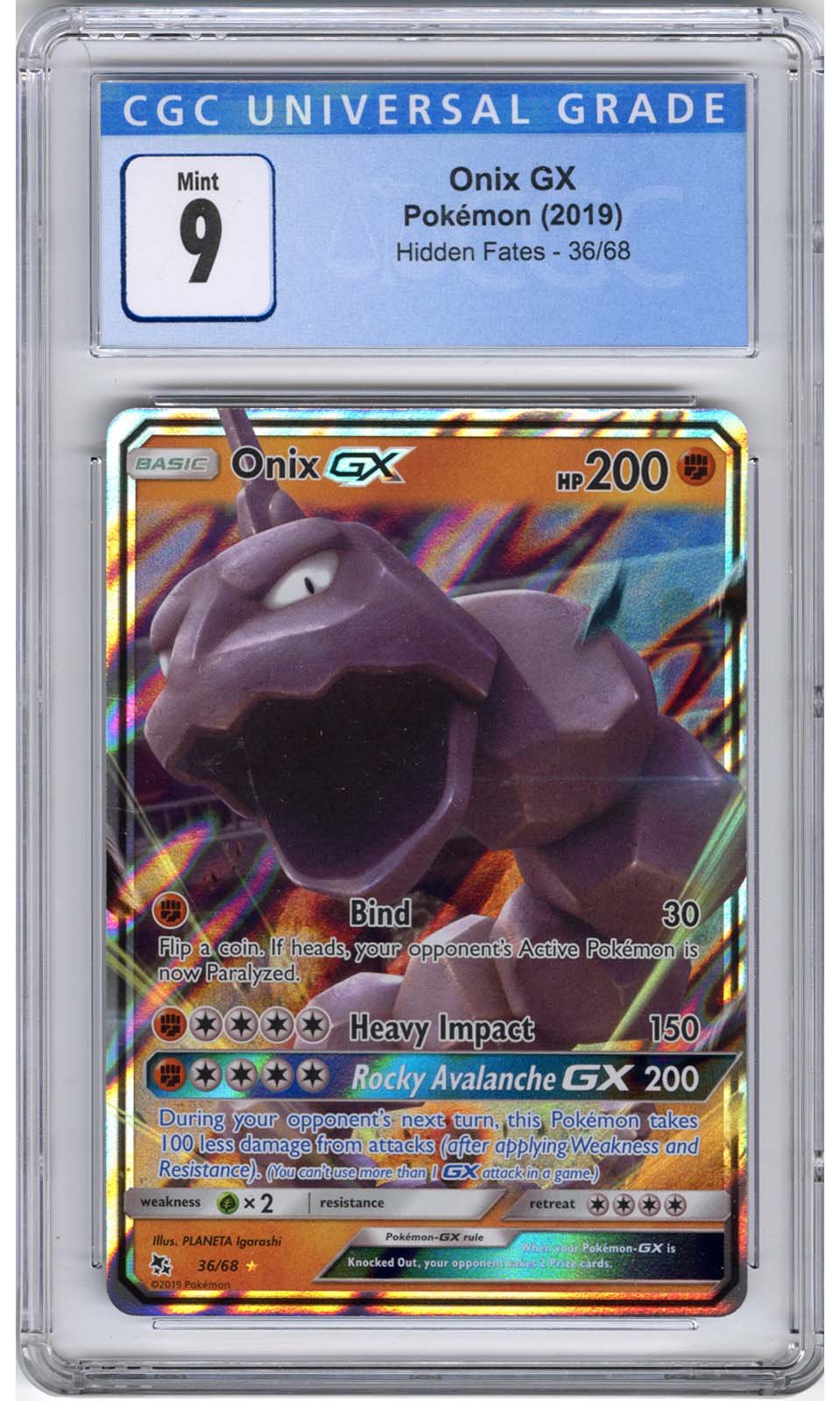Onix GX 2019 Pokmon Sun & Moon Hidden Fates 36/68 CGC 9  Stone Town  Collectibles