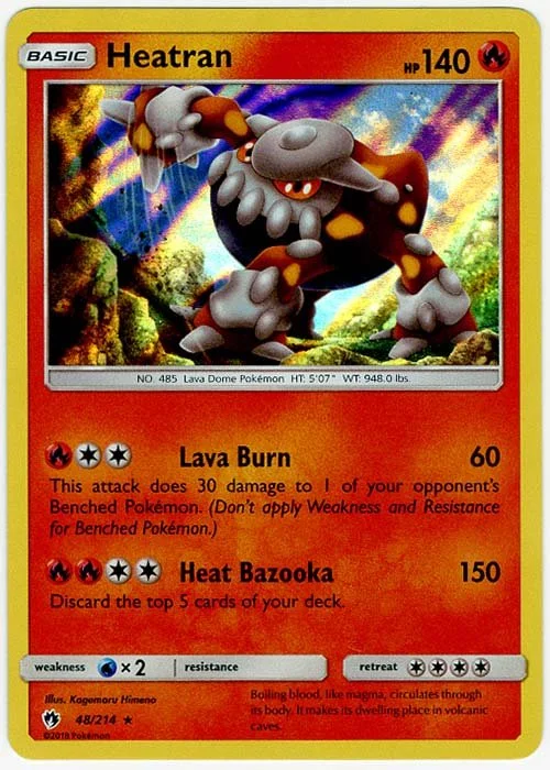 Heatran Holo Rare 2018 Sun & Moon Lost Thunder 48/214  Stone Town  Collectibles