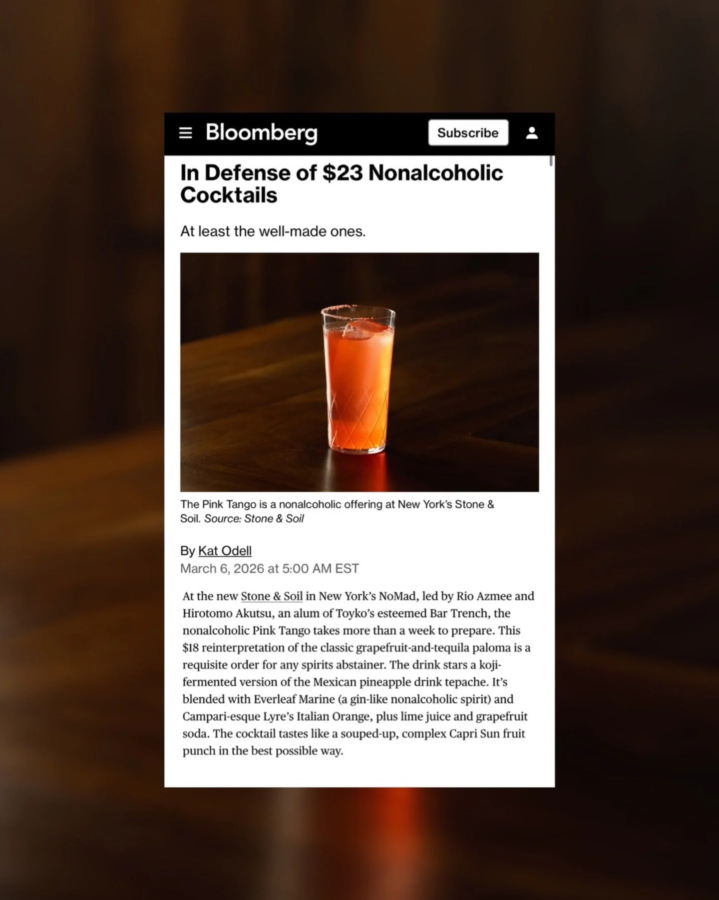 A shift is happening in how we value what&rsquo;s in the glass.
&nbsp;
As highlighted in a recent Bloomberg piece by @kat_odell, non-alcoholic cocktails are being recognized for what they are. Time-intensive, ingredient-driven, and built with just as