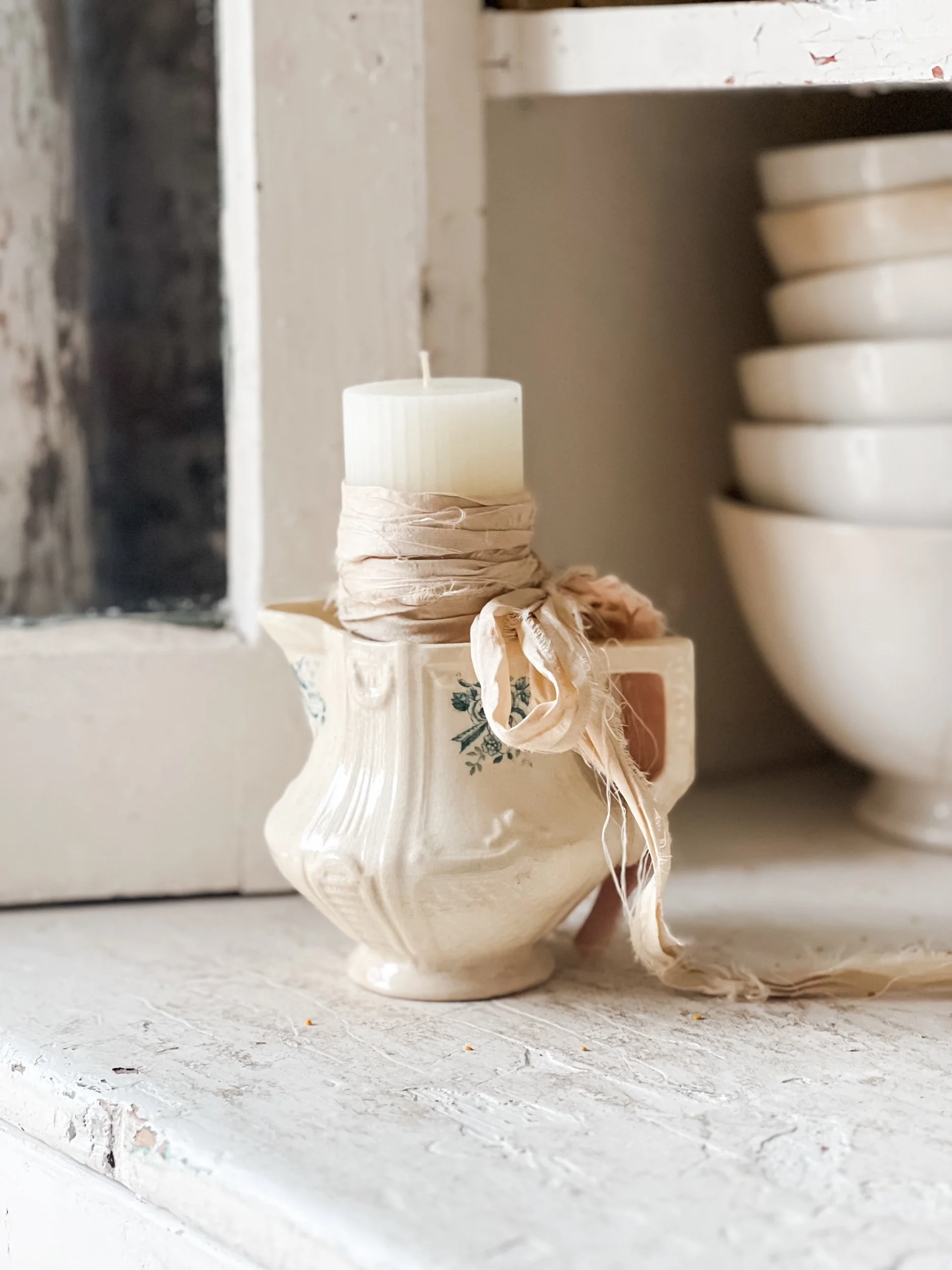 Antique French Ironstone Teacup w/ Candle — The Collected