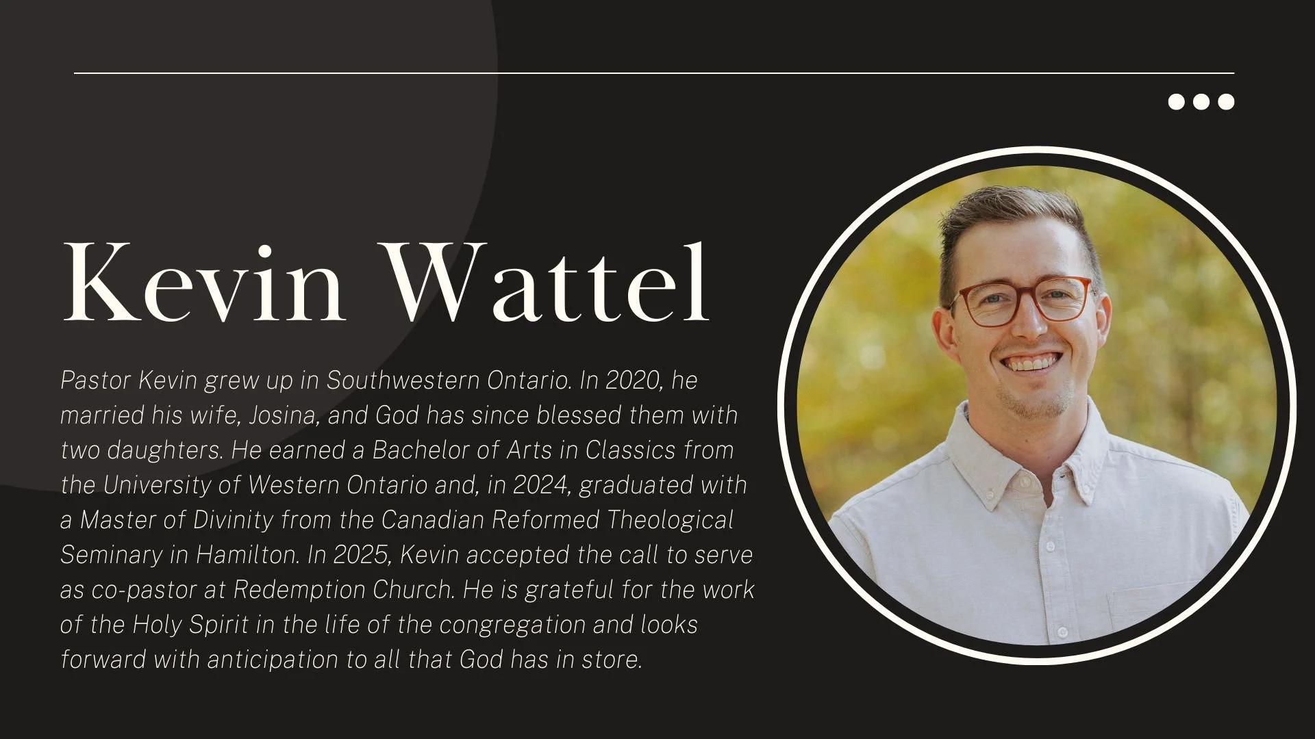 This Sunday is a milestone in the life of Redemption Church.

At 10AM, Kevin Wattel will be ordained as our second pastor through the laying on of hands, set apart for the service of Christ and His church.

Then at 3PM, Pastor Kevin will preach his i