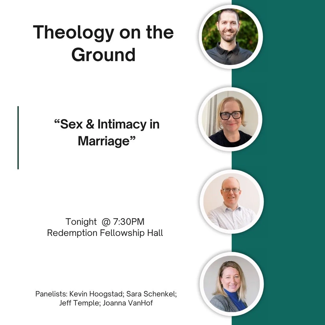 Join us this evening at 7:30PM for another panel discussion! This time our panelists will be discussing an often misunderstood and difficult topic: "Sex &amp; Intimacy in Marriage." The Bible certainly isn't prudish or squeamish about this 